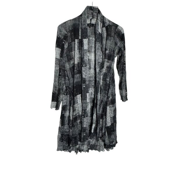 Comfy USA long cardigan duster Black white print mesh size small 3/4 sleeves - Picture 1 of 7